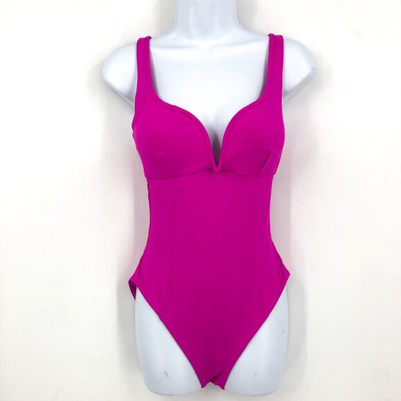 BECCA Women's Color Code V-Wire One Piece Swimsuit Large Vivid Pink Stretch NWT - Picture 4 of 10